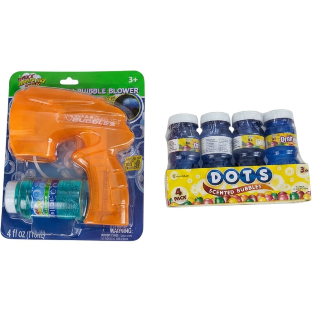Maxx Bubbles Light Up Bubble Blower Gun Orange and Dots Scented Bubbles 4 Pack